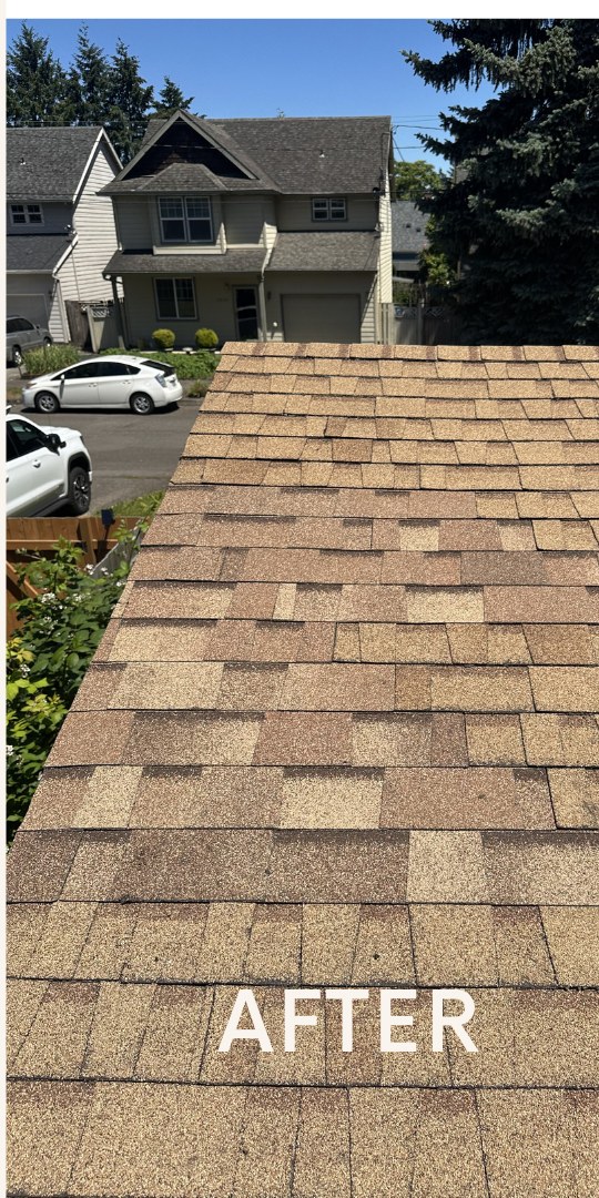 Repaired shingle field after the satellite mount was removed and shingles replaced